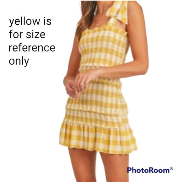 Sincerely Jules Smocked Gingham Red Mini Dress w/ Scrunchie Size Large NWT - Picture 3 of 10